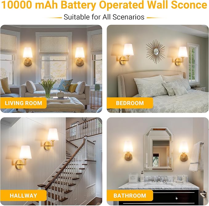 Vimhou Peel and Stick Wall Sconces, Stick On Wall Sconce Set of 2, Battery