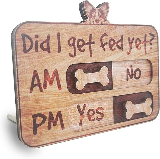 Dog Feeding Tracker-AM PM 2-Meal Wooden Fridge Magnets - Dog Feeding Reminder(3.5'' x 5.4'') with Stand - Did I Get Fed Yet-Pet Accessories to Track & Prevent Overfeeding or Underfeeding of Pets-A04