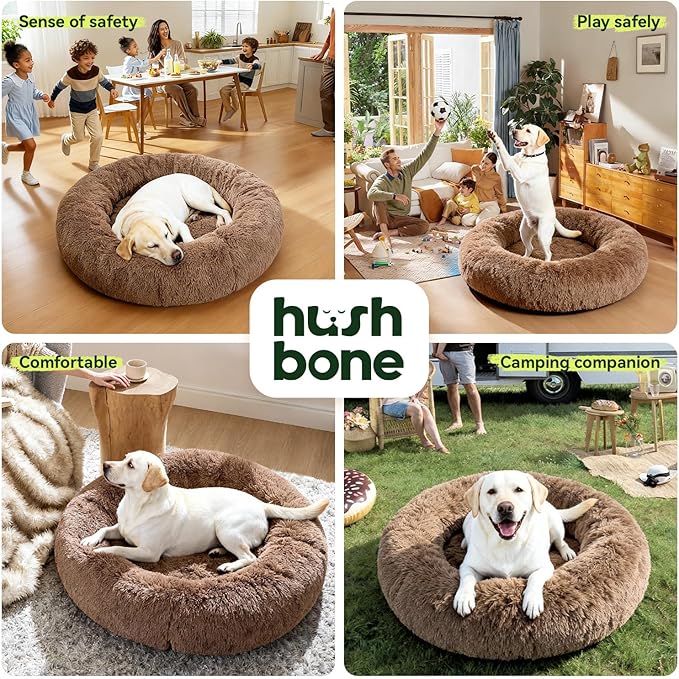 Orthopedic Dog Bed for Large Dogs Waterproof Donut Calming Memory Foam with Cooling Gel Removable Cover Anti Anxiety Pet Bed Machine Washable,Extra Comfort Plush Round Cushion 36 Inch,Camel