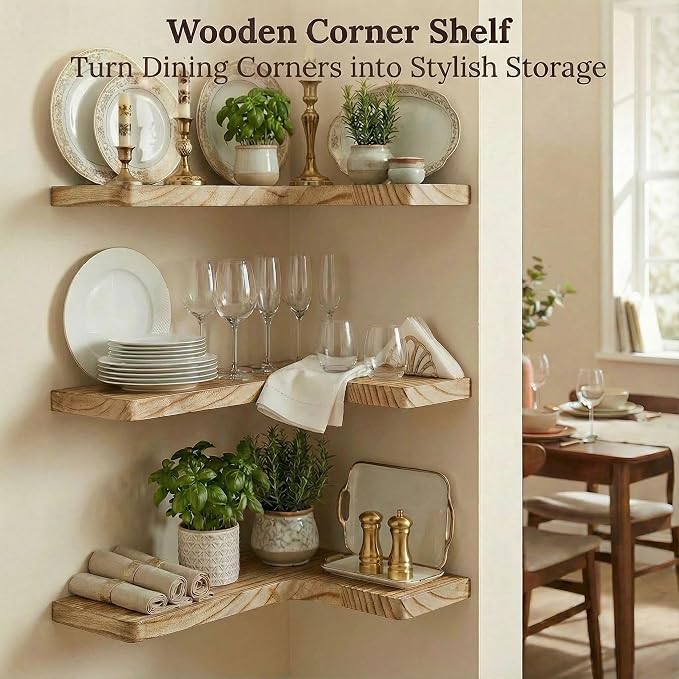 16 Inch Solid Wood Floating Corner Shelves 3 Pack