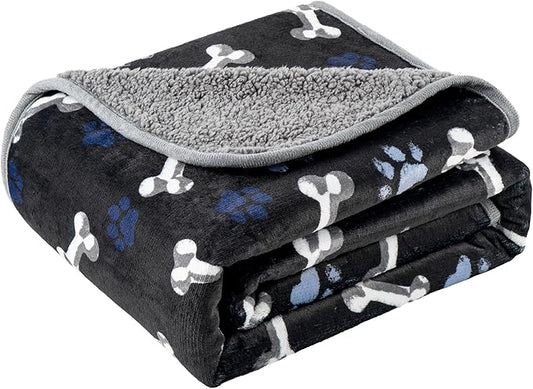 Waterproof Dog Blankets Pet Blanket 50"x60", Soft Fluffy Sofa Car Bed Protector, Reversible Sherpa Fleece Dog Blanket for Large Dogs (Navy Paws)