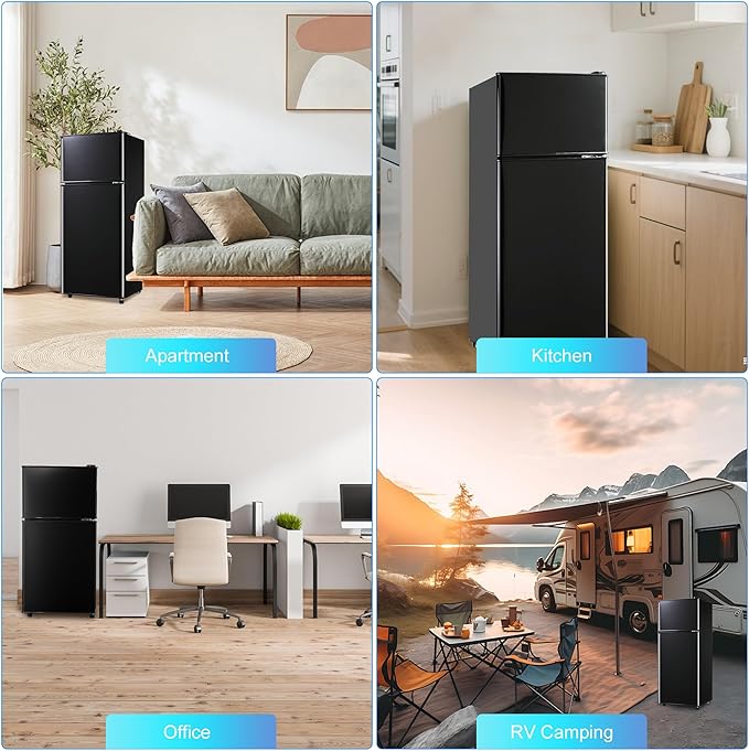 3.3 Cu. Ft. Mini Fridge with Freezer, Compact Refrigerator with Adjustable 7-Level Thermostat, Dorm Fridge for Kichen, RV, Office, Apartment, Black