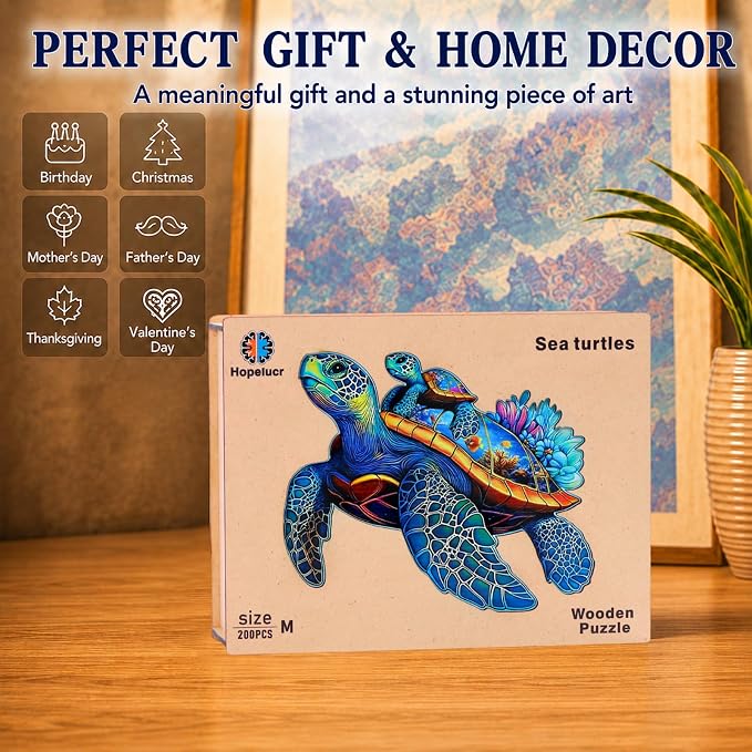 Wooden Jigsaw Puzzles for Adults Teens Kids, Parent & Baby Sea Turtle Wood Puzzle, Wooden Puzzles for Adults, Unique Animal Shaped Puzzle, Fun Challenging Family Games, 100pcs 8.5" x 7.1"
