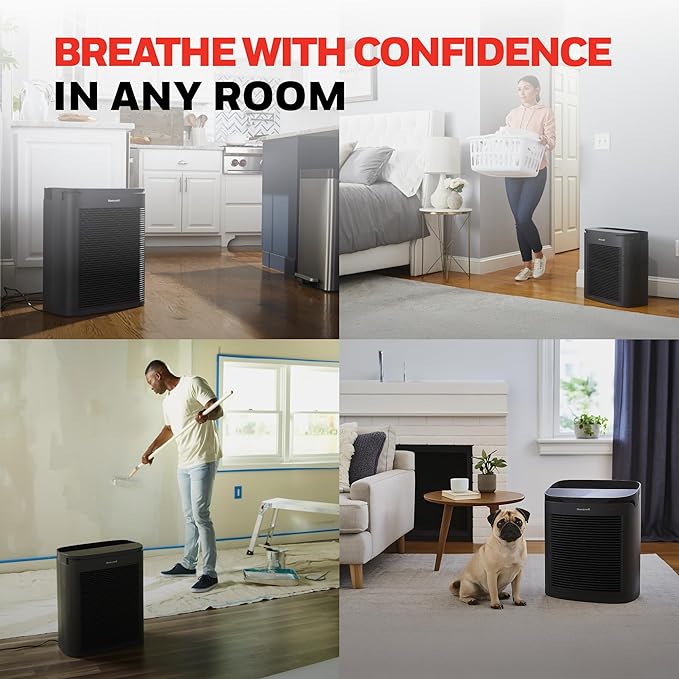 Honeywell PowerPlus HEPA Air Purifier for Home, 968 Ft² Rooms in 1 hour, Reduces Allergens, Dust, Pollen, Smoke, Pet Dander, Odors, Black, HPA3100