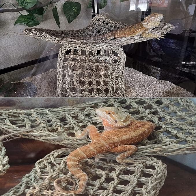 PINVNBY Hammock for Bearded Dragons,Lizard Lounger Reptile Natural Seagrass Habitat Decoration Reptiles Tank Accessories Jungle Climber Vines Flexible Leaves Climbing Decor for Gecko Chameleon(5 PCS)
