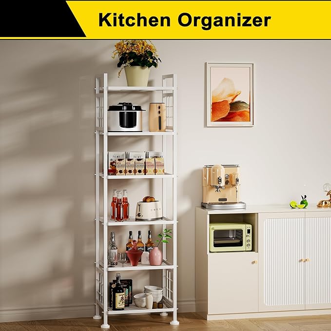 GIOTORENT 6-Wire Standing Storage Shelves, Metal Shelving Unit Pantry Rack for Laundry Kitchen Bathroom Organizer(White)