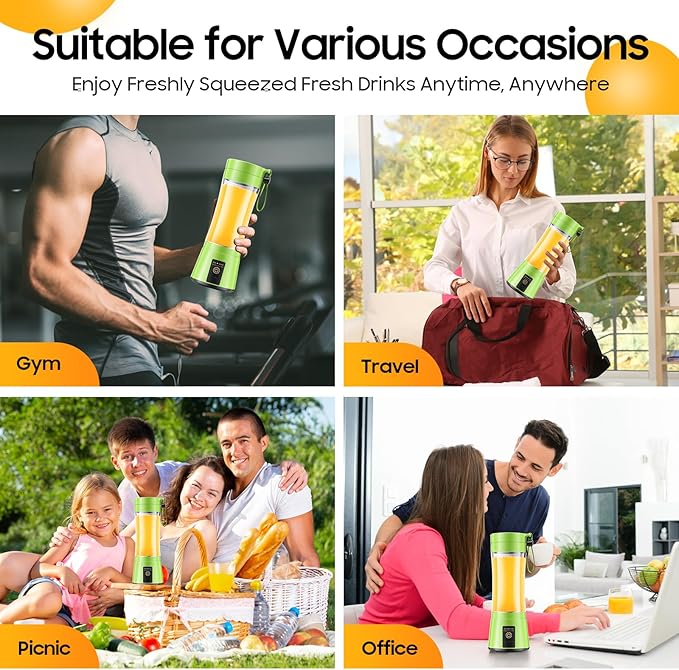 Portable Blender Personal Size Blender - 12 Oz BPA Free Travel Cup Make Smoothies and Shakes, Cordless USB Rechargeable, Lightweight Suit in Travel/Gym/Office