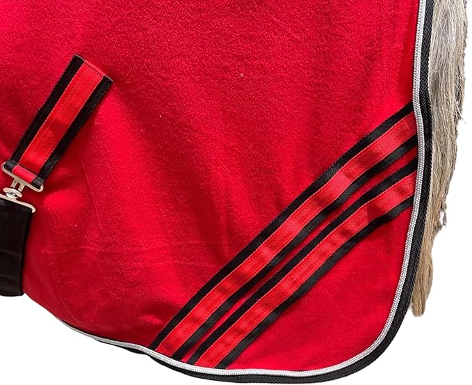 Majestic Ally Anti Pill Fleece Horse Blanket/Sheet with Silver Braided Rope (Red, 80)