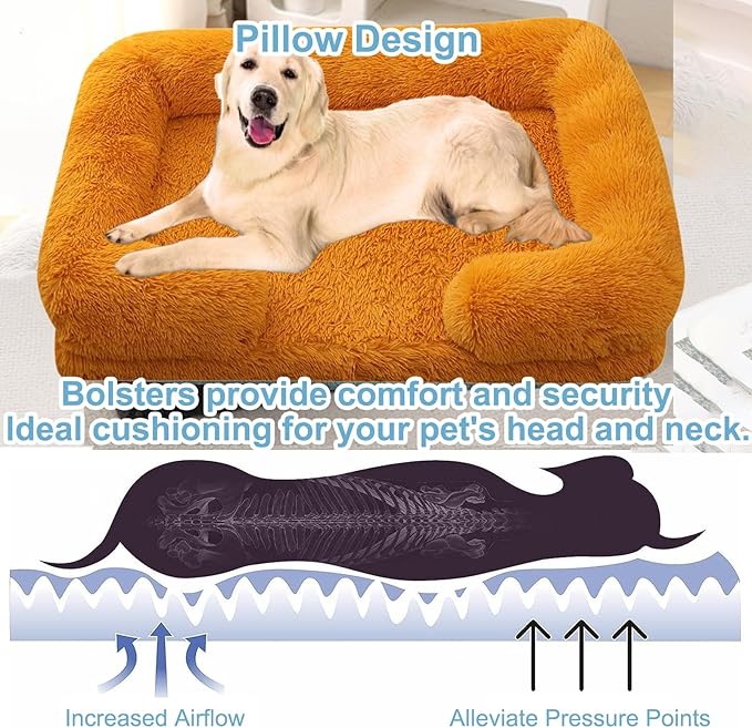 Dog Beds Large Sized dog Orthopedic, Sofa Dog Bed with Waterproof Lining and Nonskid Bottom, Rectangle Washable Dog Bed for Medium Small Dogs and Cats Comfortable ( Color : Orange , Size : 43 x 27" )