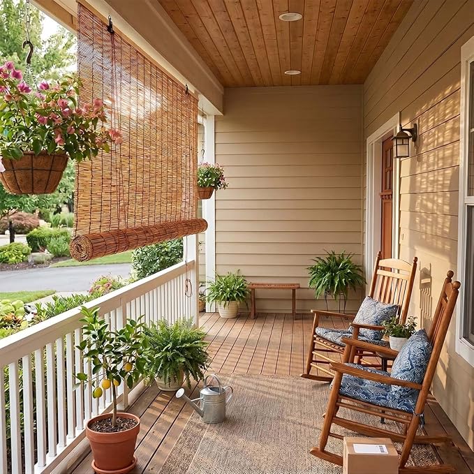 Outdoor Bamboo Roller Blinds, Retro Breathable Reed Shades