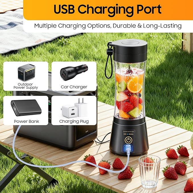 Cordless Personal Size Portable Blender - 12Oz Blender Smoothies and Shakes, BPA Free Traveling Juice Cup with Powerful Blending, Freshly Squeezed in Sports/Travel/Home