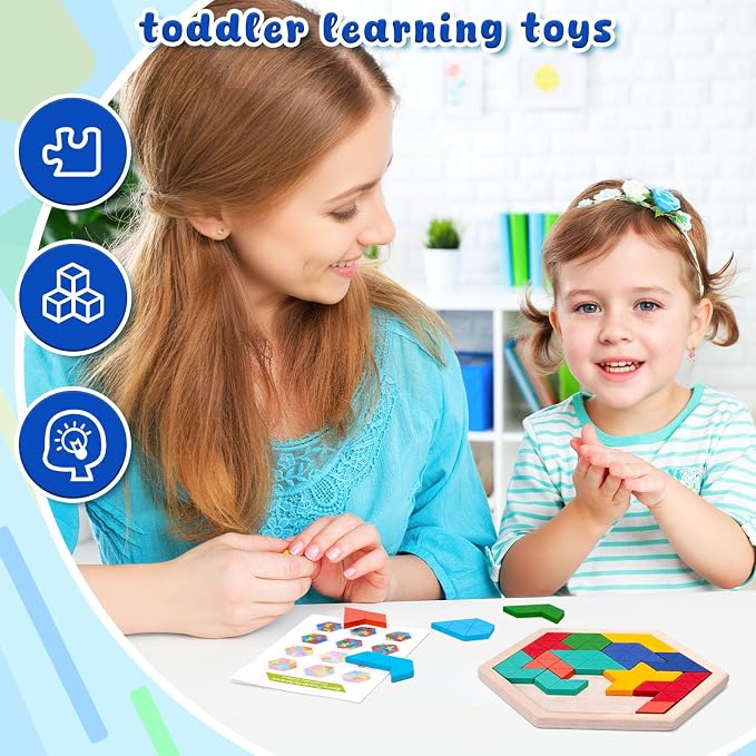3 otters Wooden Puzzles for Kids, Educational Brain Teaser Game, Shape Sorting Board with Guide Book, Montessori Learning Toys (Pack of 2)