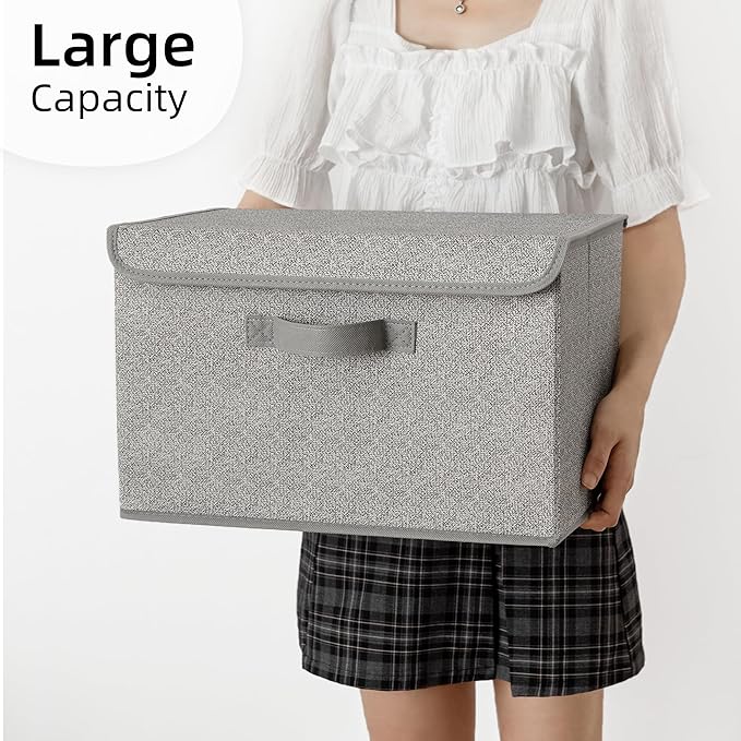 GRANNY SAYS Storage Baskets with Lids, Clothes Storage Boxes, Fabric Storage Bins, Keepsake Box, Closet Organizers and Storage, Gray, 2-Pack