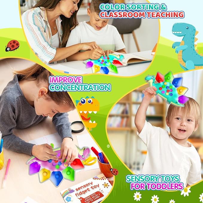 UIIOPJIOM 2PC Dinosaur Color Sorting Sensory Toys for Toddler, Montessori Toys Fine Motor Skill Game Learning Activities Quiet Calm Down Fidgets for Classroom Boys Girls Easter Basket Stuffers Gifts