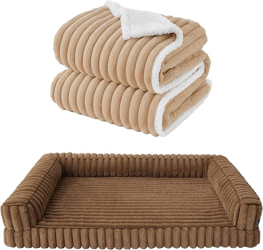 Bedsure ComfyFleece Orthopedic Dog Bed with Waterproof Dog Blanket for XL Dogs, Brown
