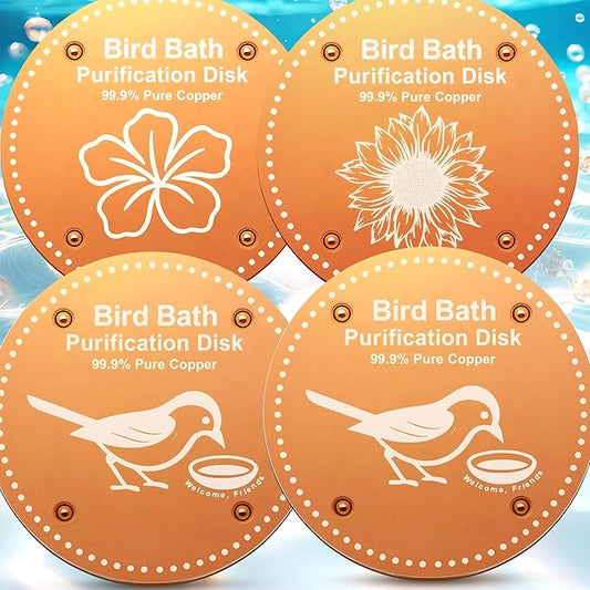 Bird Bath Purification Disk Pure Copper Outside Winter Solar Power Birdbath Heater Deicer Cage Hanging Bowl Metal Warmer Deck Railing Glass Concrete Ceramic Stand Outdoor Water Fountain 4PCS