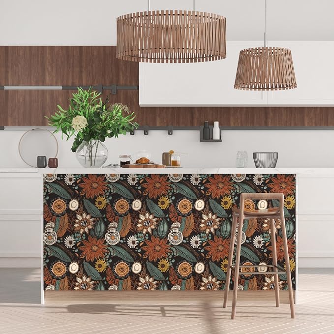 Laatse Rustic Boho Wallpaper Peel and Stick, Vintage Dark Brown Floral Contact