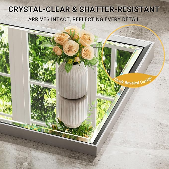 48 x 30 Beveled Bathroom Mirror, Shatterproof Rectangle Mirror, Metal Framed
