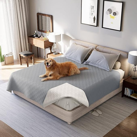 Waterproof Dog Bed Cover, Reversible Blanket Washable Pet Dog Pee Pad, Incontinence Underpads, Furniture Bed Couch Sofa Protector Cover Leak Proof for Dog Cat Kid, 82"x86" (Grey)
