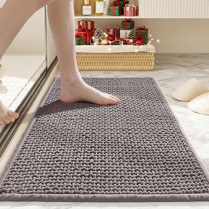 Bathroom Rugs Non Slip Washable, Super Absorbent Thin Bath Mat for Small Quick Dry Low Pile Bathroom Rug, (Light Gray, 36″x24″)