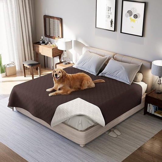 Waterproof Dog Bed Cover, Reversible Blanket Washable Pet Dog Pee Pad, Incontinence Underpads, Furniture Bed Couch Sofa Protector Cover Leak Proof for Dog Cat Kid, 82"x86" (Brown)