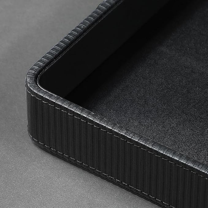 PU Leather Valet Tray Organizer, Small Nightstand Organizer Bedside Desktop Storage for Womens and Men, Perfume Trinket Catchall Vanity Tray for Key Watch Wallet (Black, Square)