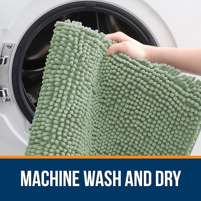 OLANLY Bathroom Rugs 36x24, Extra Soft Absorbent Chenille Bath Rugs, Rubber Backing Quick Dry, Machine Washable Bath Mats for Bathroom Floor, Tub and Shower, Home Decor Accessories, Sage Green
