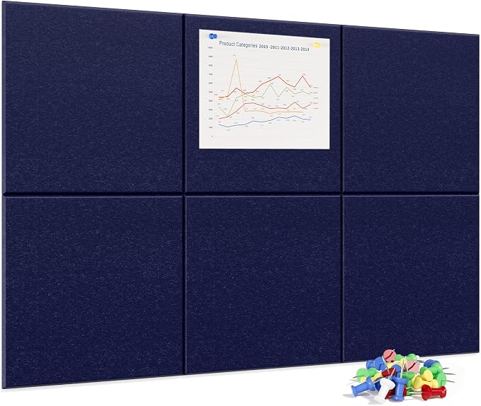 Neatsure Large Cork Board for Wall, 6 Panels Felt Tiles Tack Push Pin Board for