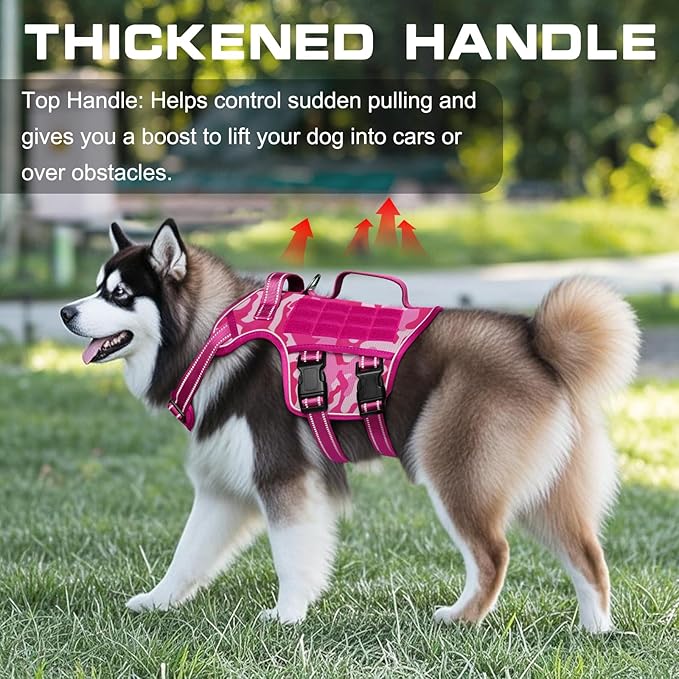 Dog Harness for Large Dogs Heavy Duty, No Pull Tactical Dog Harness with Molle System, Easy On and Off Service Dog Vest, Breathable Padded, Adjustable Reflective Pet Vest for Walking Hiking Training