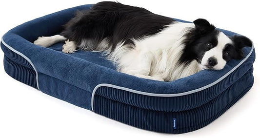 Bedsure XL Orthopedic Dog Beds Large Sized Dog - 360° Oval Bolster Large Dogs Bed for Senior Dogs with Waterproof Washable Cover, Extra Large Pet Sofa Couch with Ultra-Soft Fleece, Navy Blue, 42"