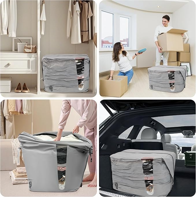 2 Pack Reusable Vacuum Compression Space Saver Bag,Waterproof Professional IP67 Zip Vacuum Bags for Packing Organizers,Lightweight Compression Packing Bags for Home Family(No Pump)