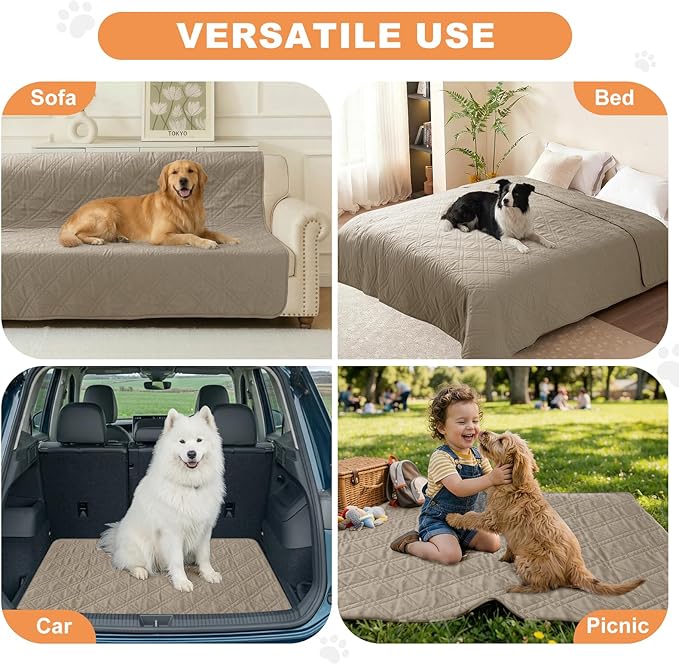 100% Waterproof Dog Couch Protector, Triple-Layer Waterproof Dog Bed Cover Pet Blanket Reversible 2-Tone Sofa Shield, Non-Slip Furniture Guard for Pets(35×71 Inch, Khaki+Khaki)