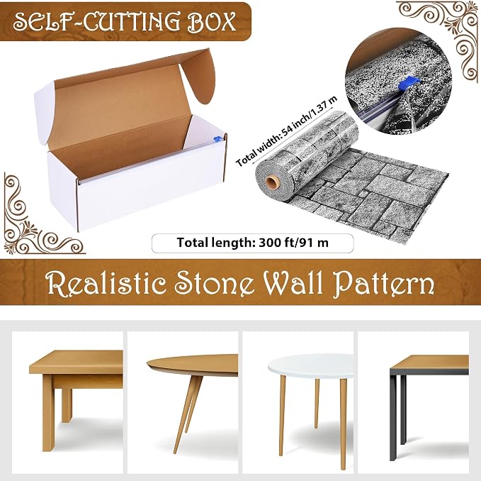 Kochorie 300 Ft X 54 Inch Stone Wall Tablecloth Roll