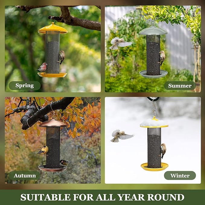 Kingsyard 2 Pack Finch Feeders for Outdoors Hanging, Metal Mesh Tube Bird Feeder for Nyjer/Thistle Seed, 2.5 lbs Large Capacity (Grey)