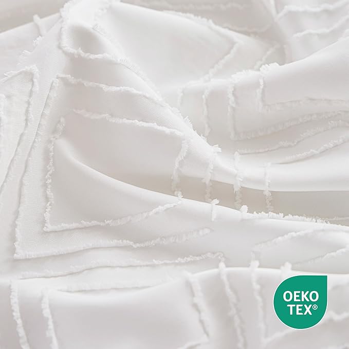 JELLYMONI Duvet Cover Super Queen Size White - 3PCS Boho Duvet Cover Set Plaid Polyester Tufted Bohemian Jacquard Knit Textured Comforter Cover 98×90in Rhombic Geometric Pattern Zipper Corner Tie