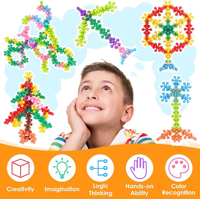 Building Blocks Educational Toy - 300PCS Snowflake Stem Construction Set for Kids 3+, Safe Non-Toxic Storage Case, Learning Gifts for Boys Girls, Multi-Color (Pack of 2)