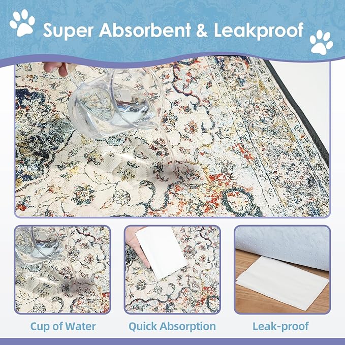 Washable Pee Pad for Dogs 2 Pack, 36" x 36" Reusable Puppy Pads Waterproof Dog Rugs, Super Absorbent, Leakproof, Dog Crate Pad, Playpen Mat, Whelping Pads, Vintage Medallion