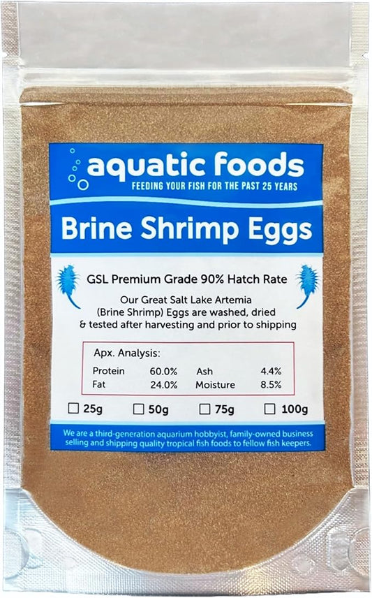 Aquatic Foods Inc. Brine Shrimp Artemia Eggs, Premium Grade 90% Hatch Rate from The Great Salt Lake, Utah, USA.- 50 Grams -1.76oz