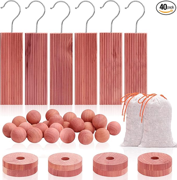 Homode Cedar Blocks for Clothes Storage, Cedar Wood Chips and Balls for Closets and Drawers, Fresh Scented Sachets, 40 Pack