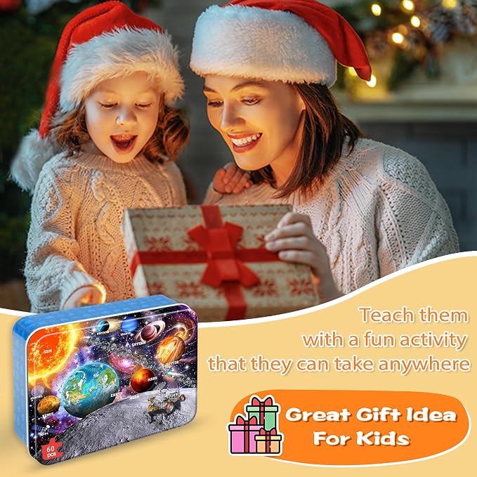 Puzzles for Kids Ages 4-6, 60 Piece Puzzles for Kids Ages 3-5 in Metal Box | Educational Space Jigsaw Puzzles Kids Puzzles,Childrens Puzzle Games Puzzle Toys for Girls and Boys