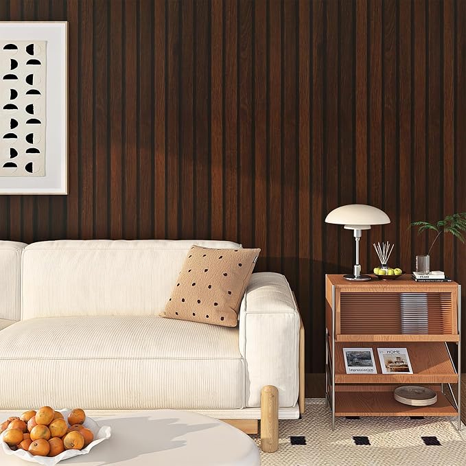 FunStick 16"x240" Peel and Stick Wallpaper Wood Slats Self Adhesive Wall Paper