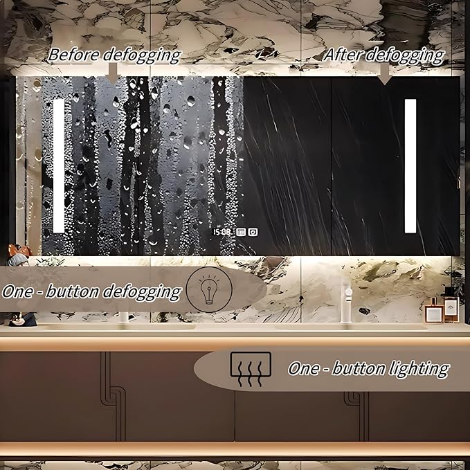 72IN Bathroom Vanity Set with Sink, Smart Defogging Vanity Mirror with 2 Light Strips | with Motion Sensing Light Strips, Bathroom Double Vanities with Sink Includes 2 Drawers (Mirror)