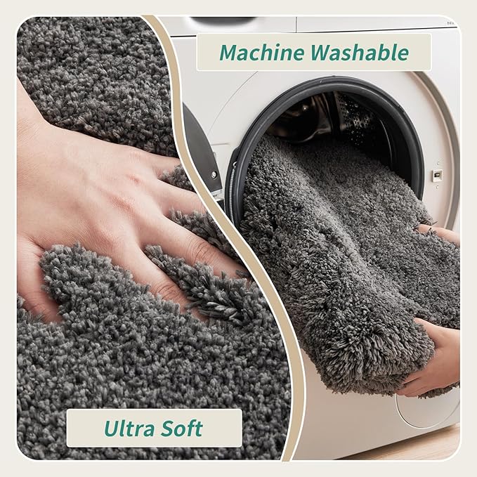 Bathroom Runner Rug 24x59 Dark Grey Non Slip Fluffy Long Bath Mat for Bathroom Floor Washable Plush Luxury Bath Rug for Tub Absorbent Shower Sink Mat Bedside Rug