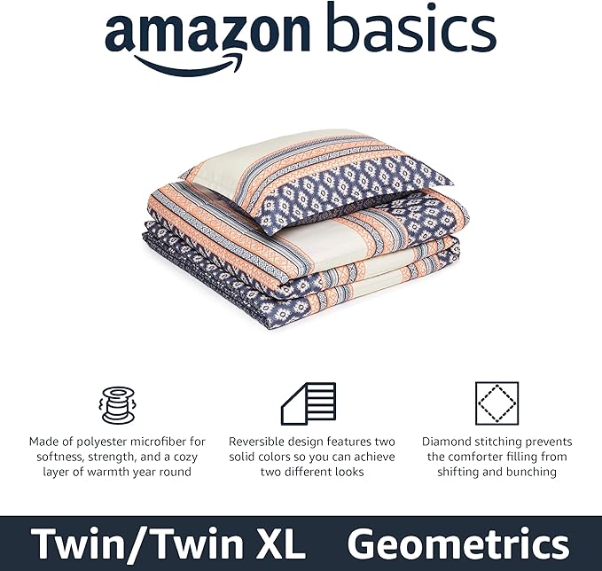 Amazon Basics Lightweight Microfiber Comforter Sets, 2-Pieces, Geometrics, Twin/Twin XL