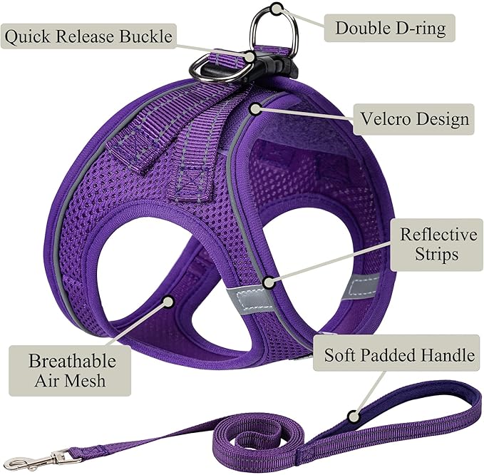 Dog Harness with Leash Set, No Pull Adjustable Reflective Step-in Puppy Pet Vest Harnesses for Small Medium Large Dogs and Cats,Purple XL
