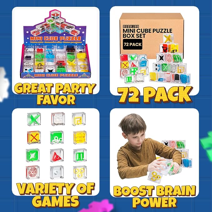 Mini Cube Puzzle Games (72-Pack) 3D Brain Teaser Maze Ball Party Favors | 1.5-In IQ Balance Puzzle Boxes for Kids, Teens & Adults, Mini Games, Stocking Stuffers, Goodie Bags & Carnival Prizes