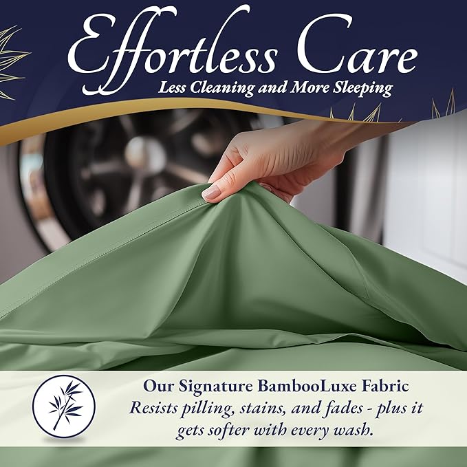DECOLURE 100% Viscose Derived from Bamboo Sheets Full Size 4pcs - Ultra Soft & Luxuriously Cooling, 17" Deep Pocket, Double Stitching, Perfect for Hot Sleepers - Full Bed Sheets (Sage Green)
