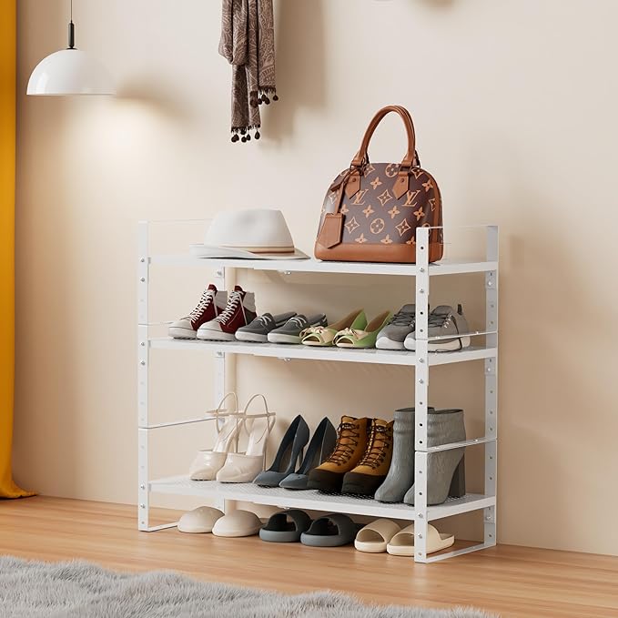 Multi-Functional Metal Shoe Rack, Space-Saving, Perfect for Entryway, Closet, Bathroom, etc. - Sturdy and Durable, High Weight Capacity(2PACKS/White/Medium)