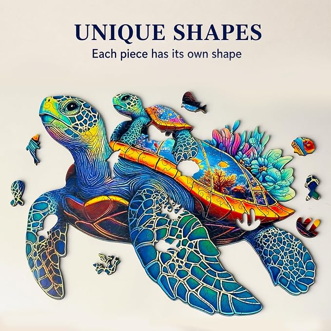 Wooden Jigsaw Puzzles for Adults Teens Kids, Parent & Baby Sea Turtle Wood Puzzle, Wooden Puzzles for Adults, Unique Animal Shaped Puzzle, Fun Challenging Family Games, 500pcs 17.2" x 14.2"