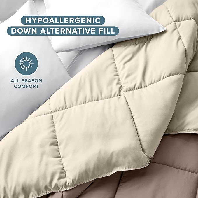 Bare Home King/California King Comforter - Reversible Colors - Goose Down Alternative - Ultra-Soft - Premium 1800 Series - All Season Warmth - Bedding Comforter (King/Cal King, Taupe/Sand)